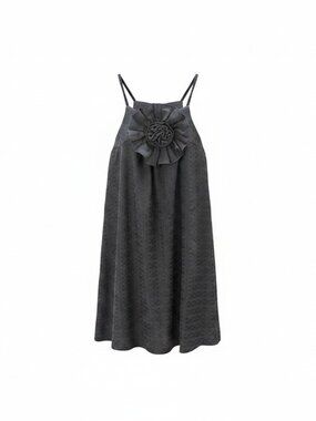 Hello Franki Girls Charcoal Gray Textured Rosette Halter‎ Dress Size 12 NWT